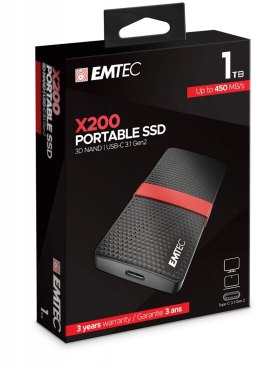 EMTEC SSD Power Plus X200 - Dysk SSD - 1TB - zewnętrzny (przenośny) - USB 3.1 Gen 1 (złącze USB-C)