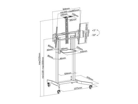 Uchwyt na stojak podłogowy Equip 55-100"/1TFT 120kg 1Półka lite Sprzedaż detaliczna (650633)
