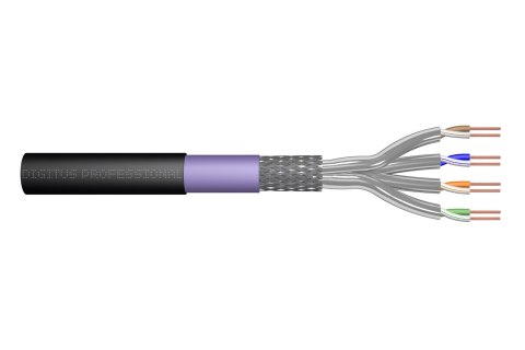 Digitus Kabel instalacyjny zewnętrzny suchy kat.7, S/FTP, AWG 23/1, PE, 100m, czarny, szpula
