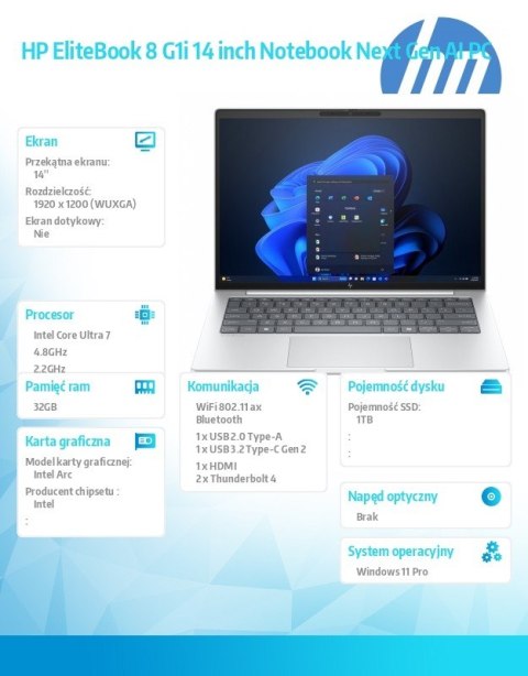 HP Inc. Notebook EliteBook 8 G1i U7-258V 1TB/32GB/W11P/14.0 C51H1ET
