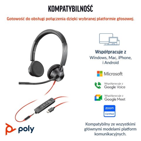 Słuchawki Poly Blackwire 3325 Stereo MS Teams Certified USB-C Headset +3.5mm Plug +USB-C/A Adapter 8X222AA