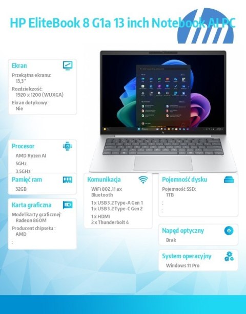 HP Inc. Notebook EliteBook 8 G1a Ryzen AI 7 350/1TB/32/W11P/13.3 C51H8ET