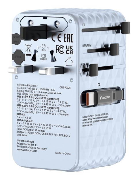 Ładowarka do urządzeń przenośnych Verbatim 30187 Uniwersalna Niebieska