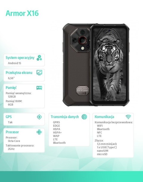 ULEFONE Smartfon Armor X16 4G 6/128GB IP69K czarny