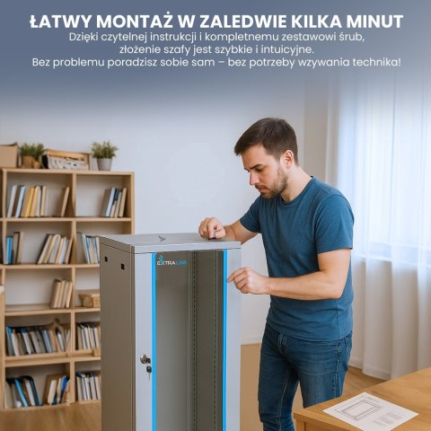 Extralink Szafa rack 15U 600x600 Szara montowana na ścianie