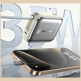 AWEI Powerbank AS-181 35W 10000mAh + kable Lightning i USB-C srebrny