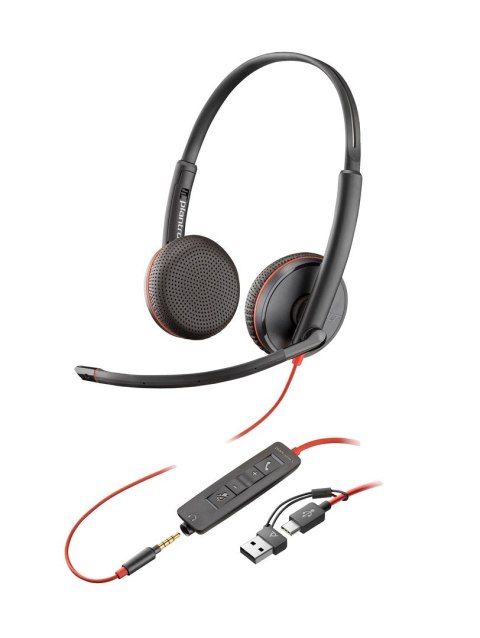 POLY Stereofoniczny zestaw słuchawkowy USB-C Blackwire 3225 + wtyczka 3,5 mm + przejściówka USB-C/A (opakowanie zbiorcze)