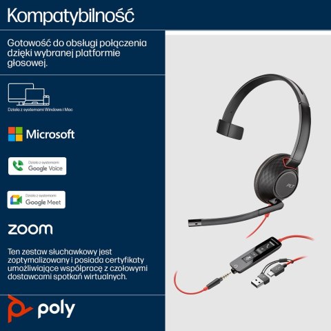 Poly Blackwire 5210 Monaural USB-C Headset +3.5mm Plug +USB-C/A Adapter (Bulk)