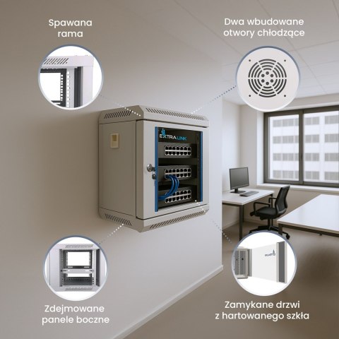 EXTRALINK SZAFA RACK WISZĄCA 6U 10" SZARA