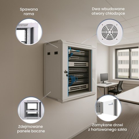 Extralink Szafa rack 6U 600x450 Szara montowana na ścianie