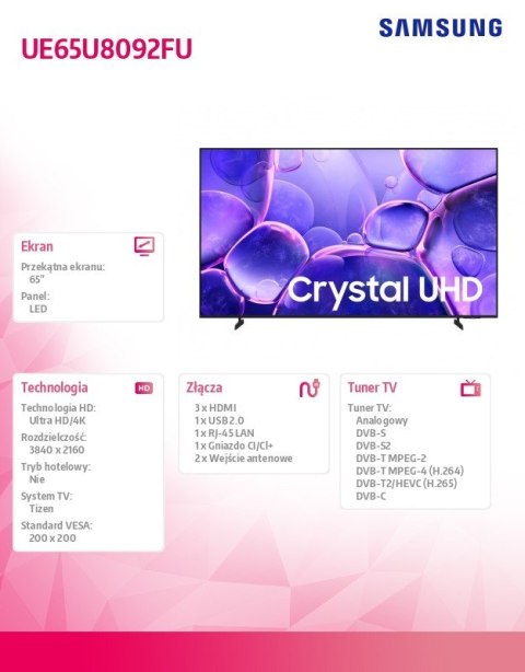 Samsung Telewizor LED 65 cali UE65U8092FUXXH