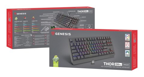 GENESIS Thor 230 TKL klawiatura Gaming USB + RF Wireless + Bluetooth QWERTY US English Czarny