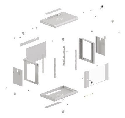 Szafa instalacyjna rack wisząca 19" 4U 540X350 szara drzwi przeszklone Lanberg (flat pack)