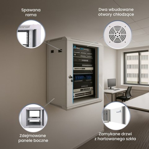 Extralink Szafa rack 18U 600x600 Szara montowana na ścianie