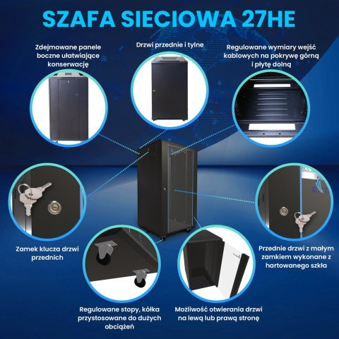 Extralink Szafa rack 27U 600x800 Czarna stojąca