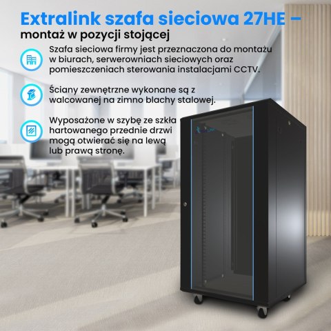 Extralink Szafa rack 27U 600x800 Czarna stojąca