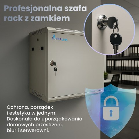 Extralink Szafa rack 6U 600x450 ASP Szara montowana na ścianie, drzwi blaszane pełne