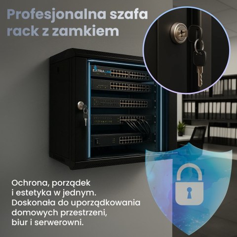 Extralink Szafa rack 9U 600x600 Czarna montowana na ścianie