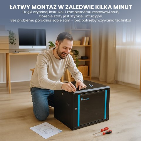 Extralink Szafa rack 9U 600x600 Czarna montowana na ścianie