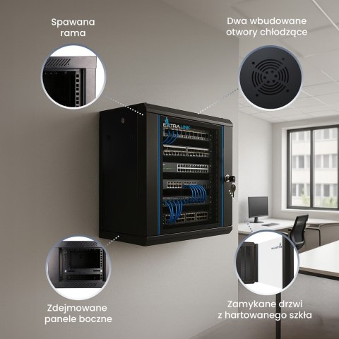 Extralink Szafa rack 9U 600x600 Czarna montowana na ścianie