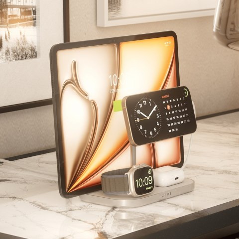 Ładowarka ZENS ZEDC29W/00, Wewnątrz, AC, USB, Ładowanie bezprzewodowe, 1 m, Srebrny, Biały