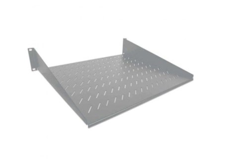 Półka 2U 400mm rack 19, 2 pkt mocowania, perforowana szara
