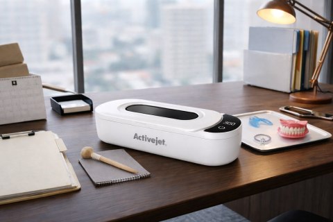 Myjka ultradźwiękowa UV Activejet AUC-200 do protez, okularów i biżuterii, biała.
