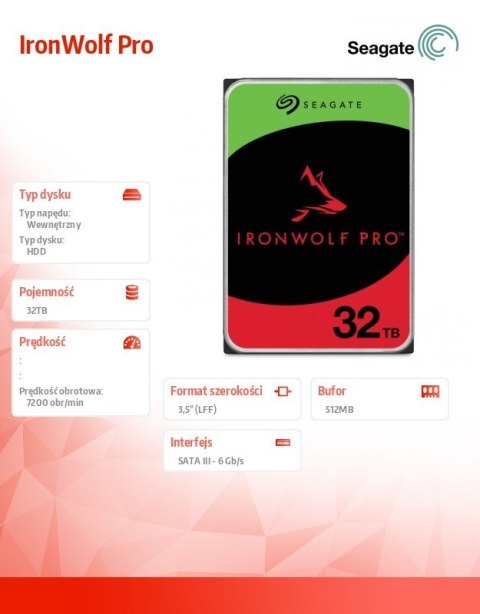 Seagate Dysk IronWolf Pro 32TB 3.5 cala ST32000NT000