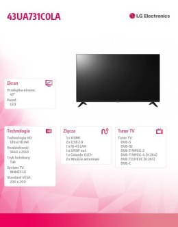 LG Electronics Telewizor LED 43 cale 43UA731C0LA.AEEQ