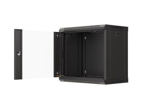 Szafa instalacyjna rack wisząca 19" 9U 540x350 czarna drzwi przeszklone Lanberg (FLAT PACK)