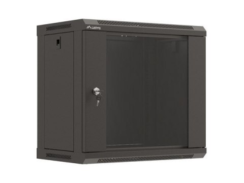 Szafa instalacyjna rack wisząca 19" 9U 540x350 czarna drzwi przeszklone Lanberg (FLAT PACK)