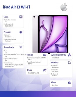 Apple IPad Air 13 cali Wi-Fi 128GB Fioletowy