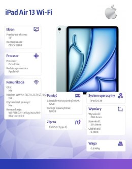 Apple IPad Air 13 cali Wi-Fi 128GB Niebieski
