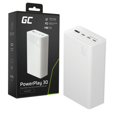 Green Cell Powerbank 30 000mAh, 22.5W, 4 porty, biały