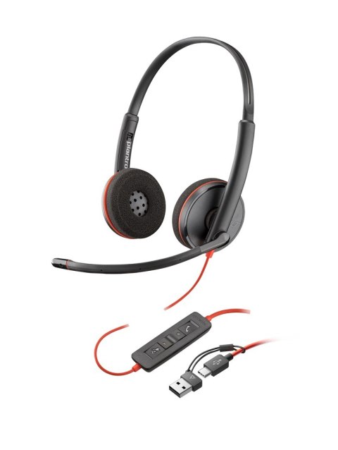 POLY Stereofoniczny zestaw słuchawkowy USB-C Blackwire 3225 + wtyczka 3,5 mm + przejściówka USB-C/A (opakowanie zbiorcze)
