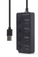 Gembird HUB 4-portowy USB 2.0 z przełącznikami, czarny