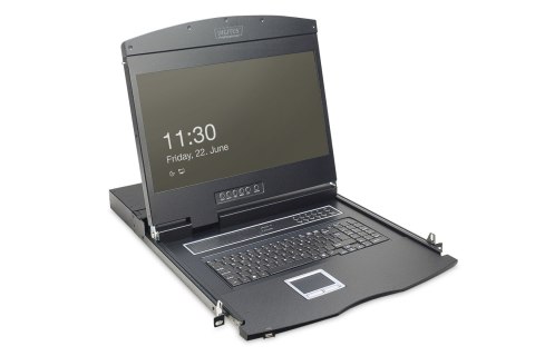 Digitus Konsola modułowa z monitorem TFT o przekątnej 19" (48,3 cm), 8-portowym przełącznikiem KVM & touchpadem, klawiatura amer