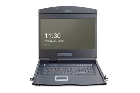 Digitus Konsola modułowa z monitorem TFT o przekątnej 19" (48,3 cm), 8-portowym przełącznikiem KVM & touchpadem, klawiatura amer