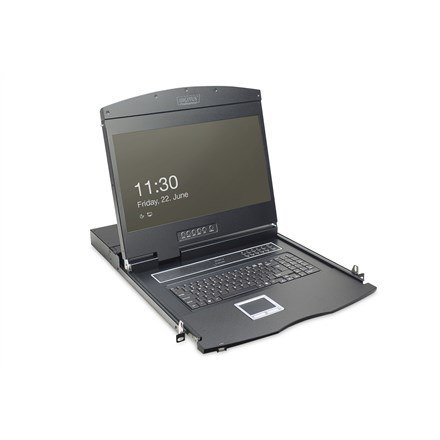 Digitus Konsola modułowa z monitorem TFT o przekątnej 19" (48,3 cm), 8-portowym przełącznikiem KVM & touchpadem, klawiatura amer