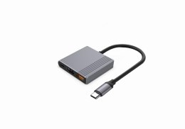 GEMBIRD MULTI ADAPTER USB TYPU C 3 W 1 (PORT USB + HDMI + WIDEO USB-C), KOLOR SZARY