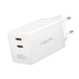 LogiLink Ładowarka sieciowa 2x USB-C, 65W, biała