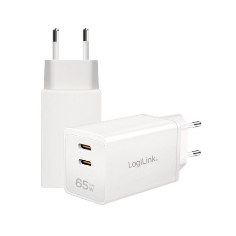 LogiLink Ładowarka sieciowa 2x USB-C, 65W, biała