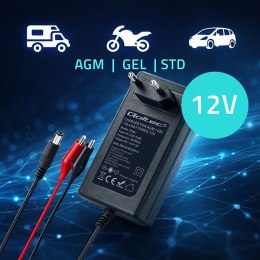 Qoltec Ładowarka do akumulatora AGM GEL | Prostownik 12V | 2A | 24W | 5.5x2.1 | kabel 1.8m