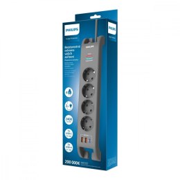 Philips Listwa antyprzepięciowa 2m, 4 gniazda, 1xUSB-C, 2xUSB-A,PD 20W / QC 18W, 2400 J ochrony przeciwprzepięciowej