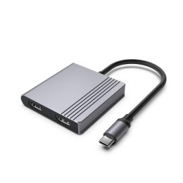 Adapter USB-C męski do USB-A + 2xHDMI + PD Gembird szary