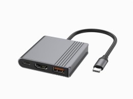 Adapter USB-C męski do USB-A + HDMI + PD, Gembird szary