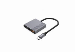 Adapter USB-C męski do USB-A + HDMI + PD, Gembird szary