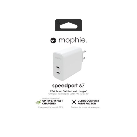 Mophie GaN Charger Dual - ładowarka sieciowa z podwójnym wejściem USB-C 67W (white)
