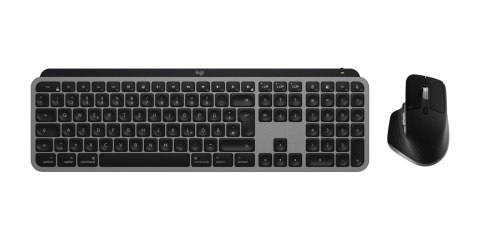Logitech MX Keys S Combo for Mac klawiatura Dołączona myszka Dom/Biuro Bluetooth QWERTZ Niemiecki Szary
