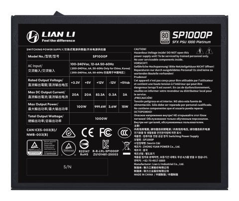 Lian Li SP1000P moduł zasilaczy 1000 W 24-pin ATX SFX Czarny